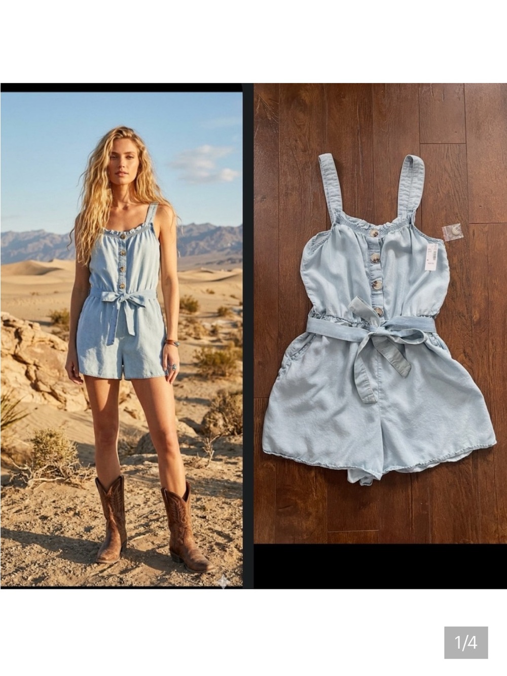 NWT Cotton Denim Romper. Stretchy. Medium.